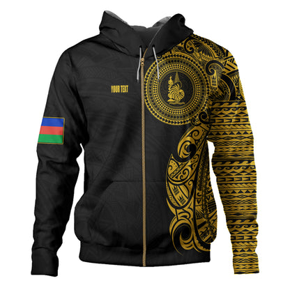 New Caledonia Hoodie Custom Polynesian Half Sleeve Gold Tattoo With Seal Black