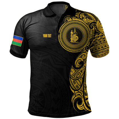 New Caledonia Polo Shirt Custom Polynesian Half Sleeve Gold Tattoo With Seal Black