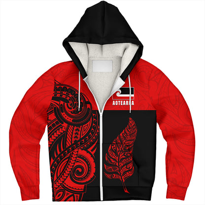 New Zealand Sherpa Hoodie Maori Pattern Aotearoa Silver Fern Tattoo