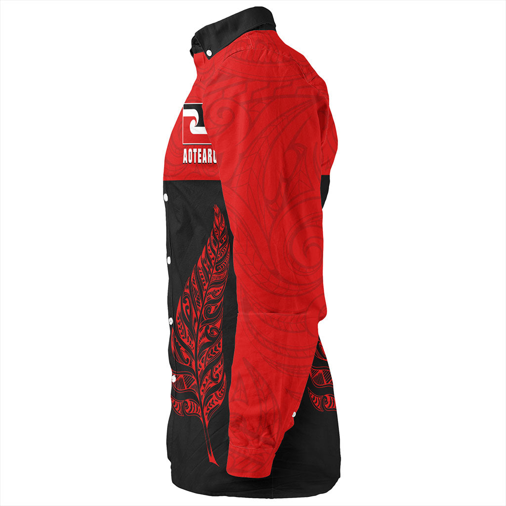 New Zealand Long Sleeve Shirt Maori Pattern Aotearoa Silver Fern Tattoo