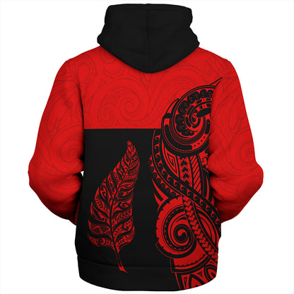 New Zealand Sherpa Hoodie Maori Pattern Aotearoa Silver Fern Tattoo