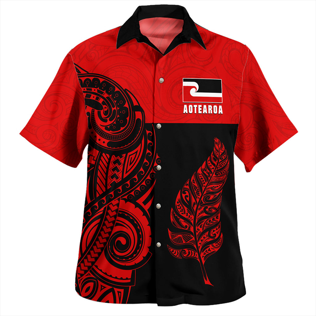 New Zealand Hawaiian Shirt Maori Pattern Aotearoa Silver Fern Tattoo