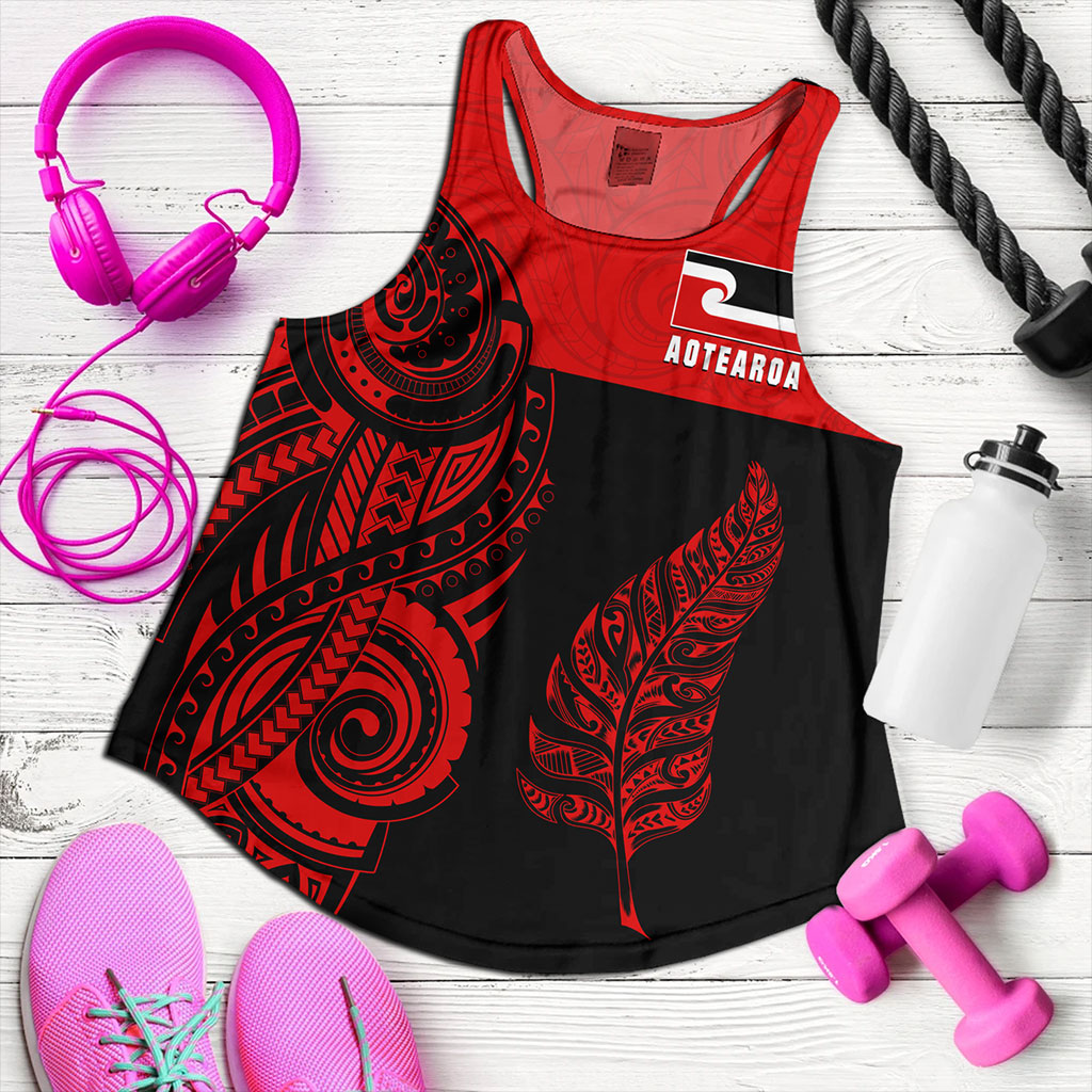 New Zealand Women Tank Maori Pattern Aotearoa Silver Fern Tattoo