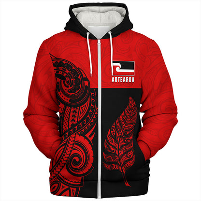 New Zealand Sherpa Hoodie Maori Pattern Aotearoa Silver Fern Tattoo