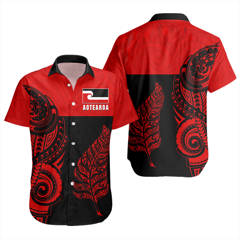 New Zealand Short Sleeve Shirt Maori Pattern Aotearoa Silver Fern Tattoo