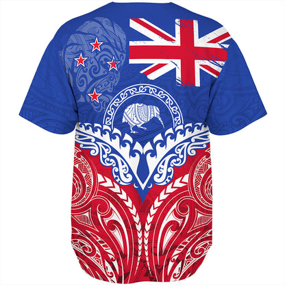 New Zealand Baseball Shirt Flag With Kiwi And Maori Pattern