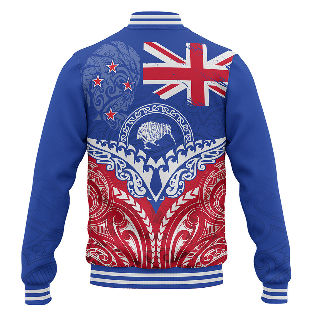 New Zealand Baseball Jacket Flag With Kiwi And Maori Pattern