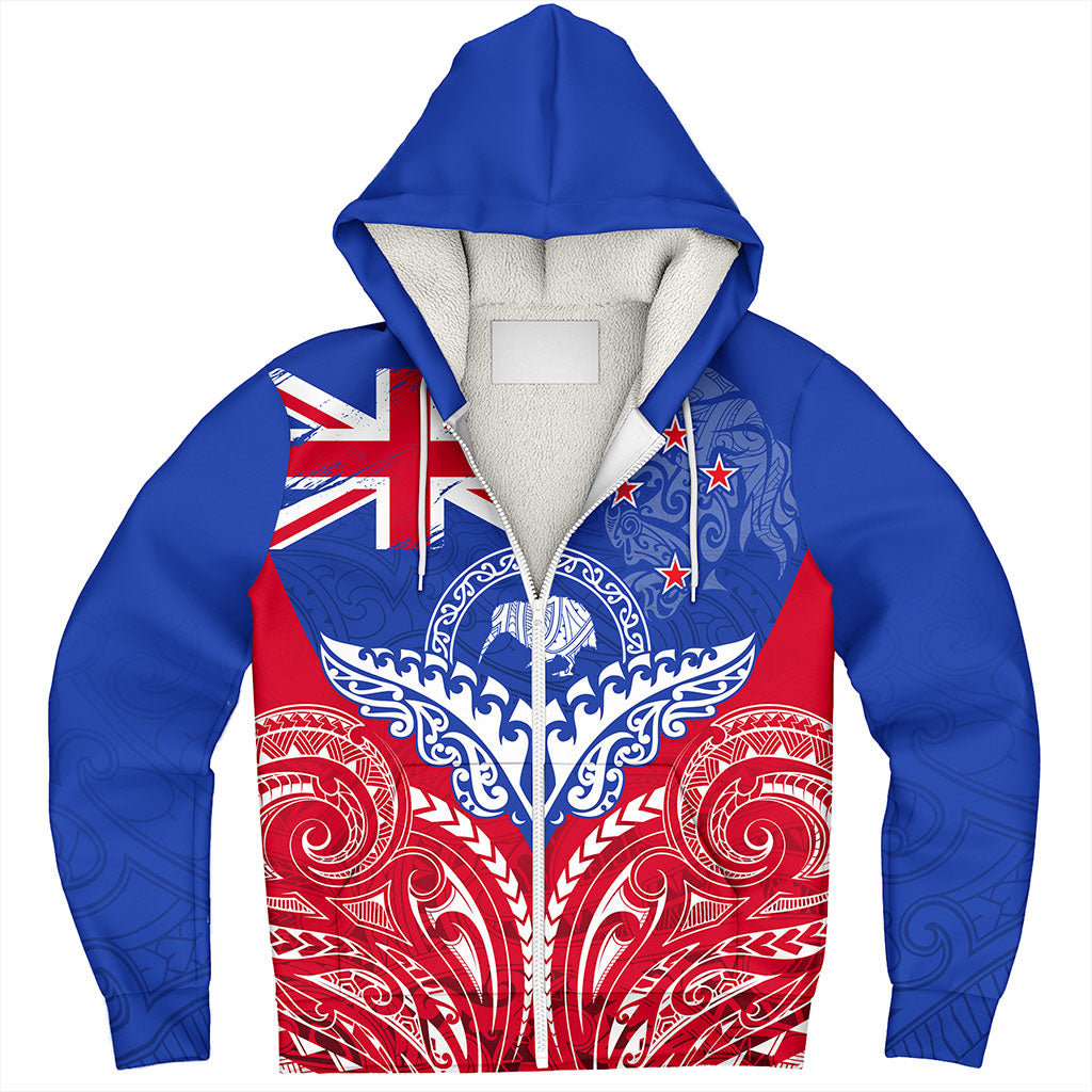 New Zealand Sherpa Hoodie Flag With Kiwi And Maori Pattern