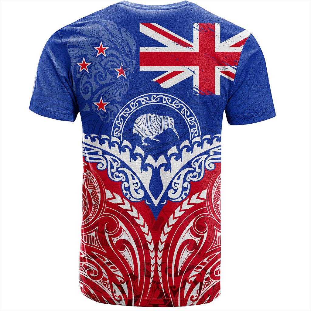New Zealand T-Shirt Flag With Kiwi And Maori Pattern