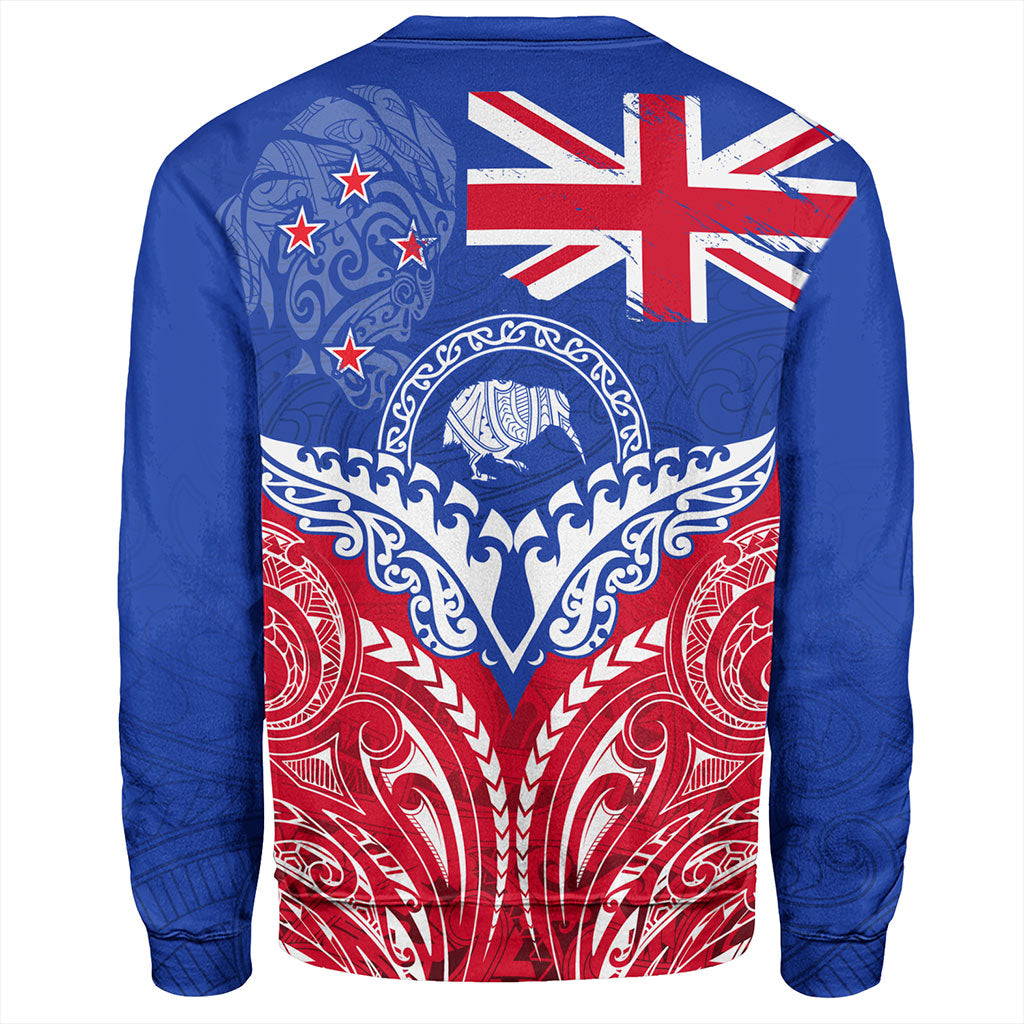New Zealand Sweatshirt Flag With Kiwi And Maori Pattern