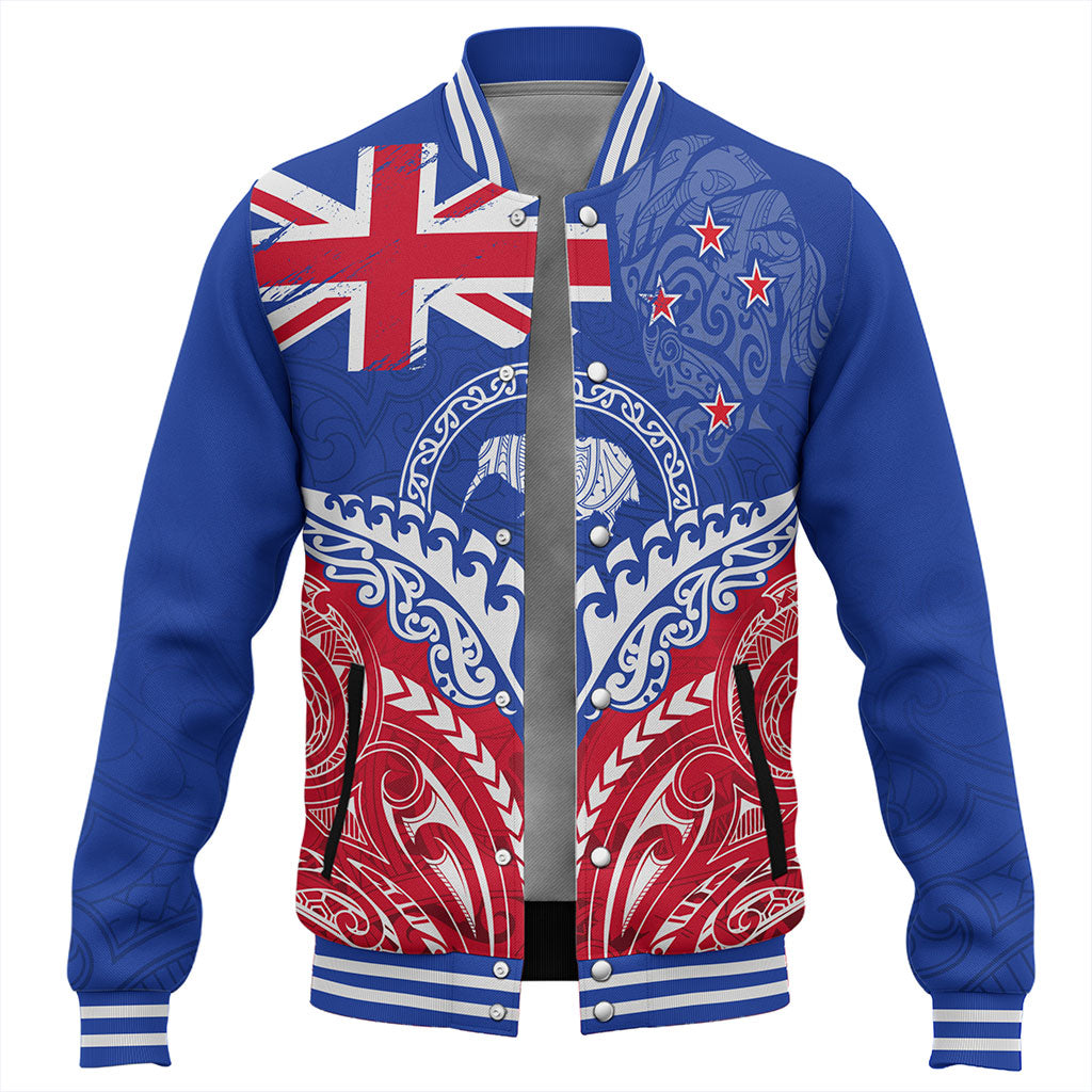 New Zealand Baseball Jacket Flag With Kiwi And Maori Pattern