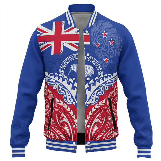 New Zealand Baseball Jacket Flag With Kiwi And Maori Pattern