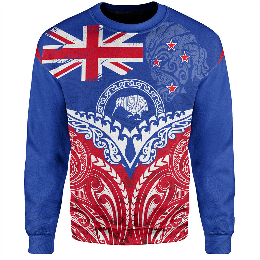 New Zealand Sweatshirt Flag With Kiwi And Maori Pattern