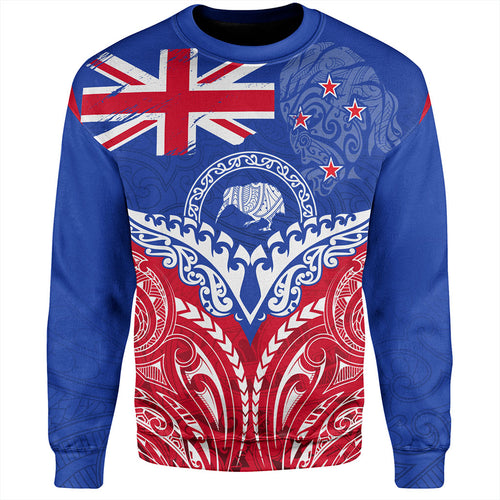 New Zealand Sweatshirt Flag With Kiwi And Maori Pattern