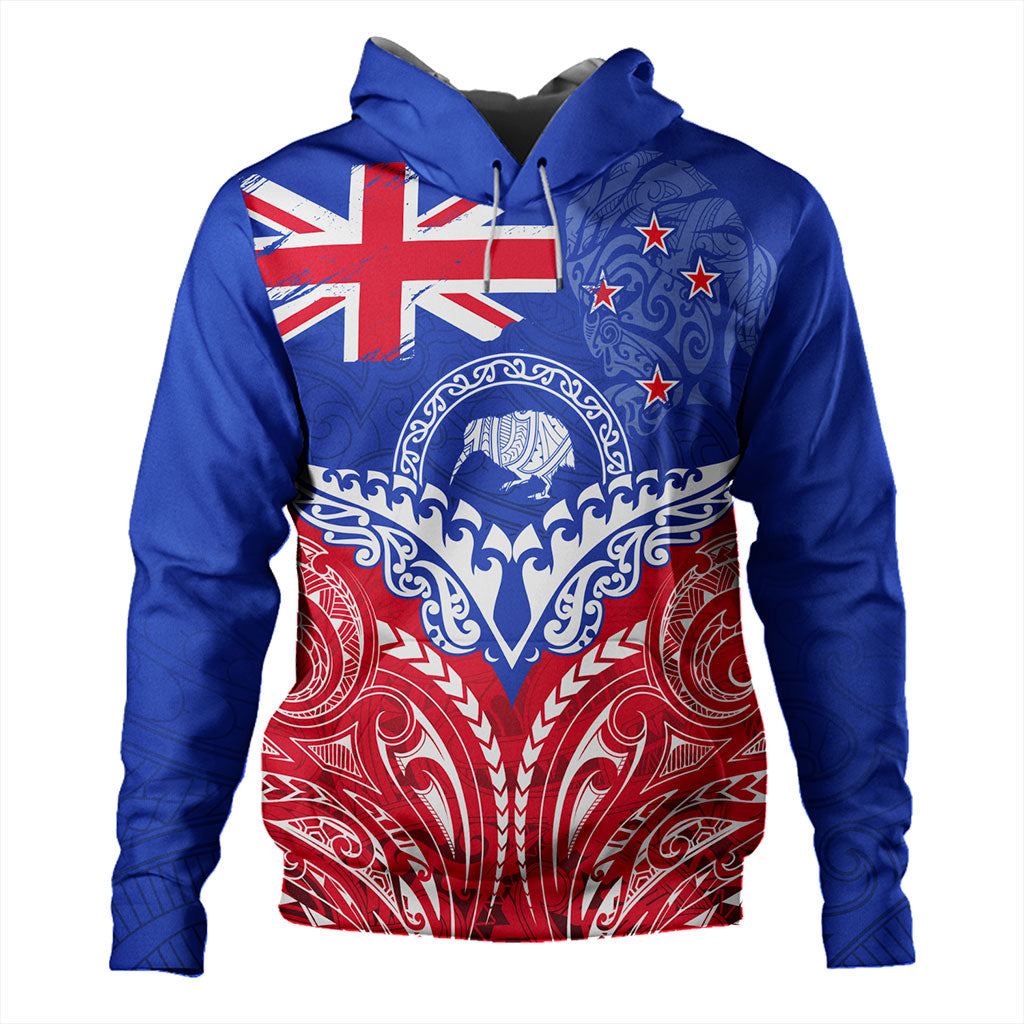 New Zealand Hoodie Flag With Kiwi And Maori Pattern