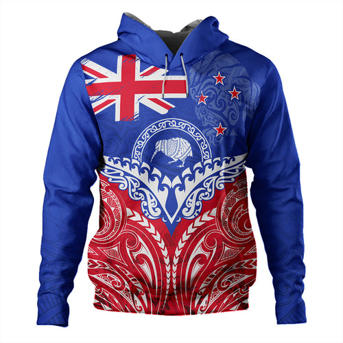 New Zealand Hoodie Flag With Kiwi And Maori Pattern