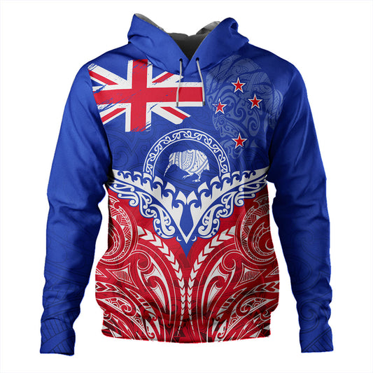 New Zealand Hoodie Flag With Kiwi And Maori Pattern