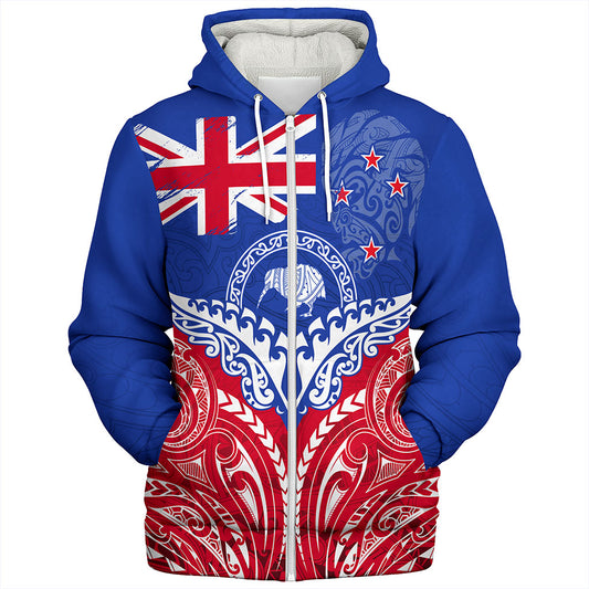 New Zealand Sherpa Hoodie Flag With Kiwi And Maori Pattern