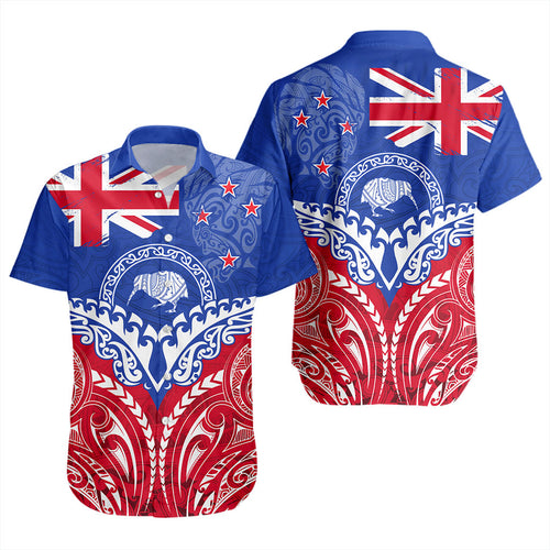 New Zealand Short Sleeve Shirt Flag With Kiwi And Maori Pattern