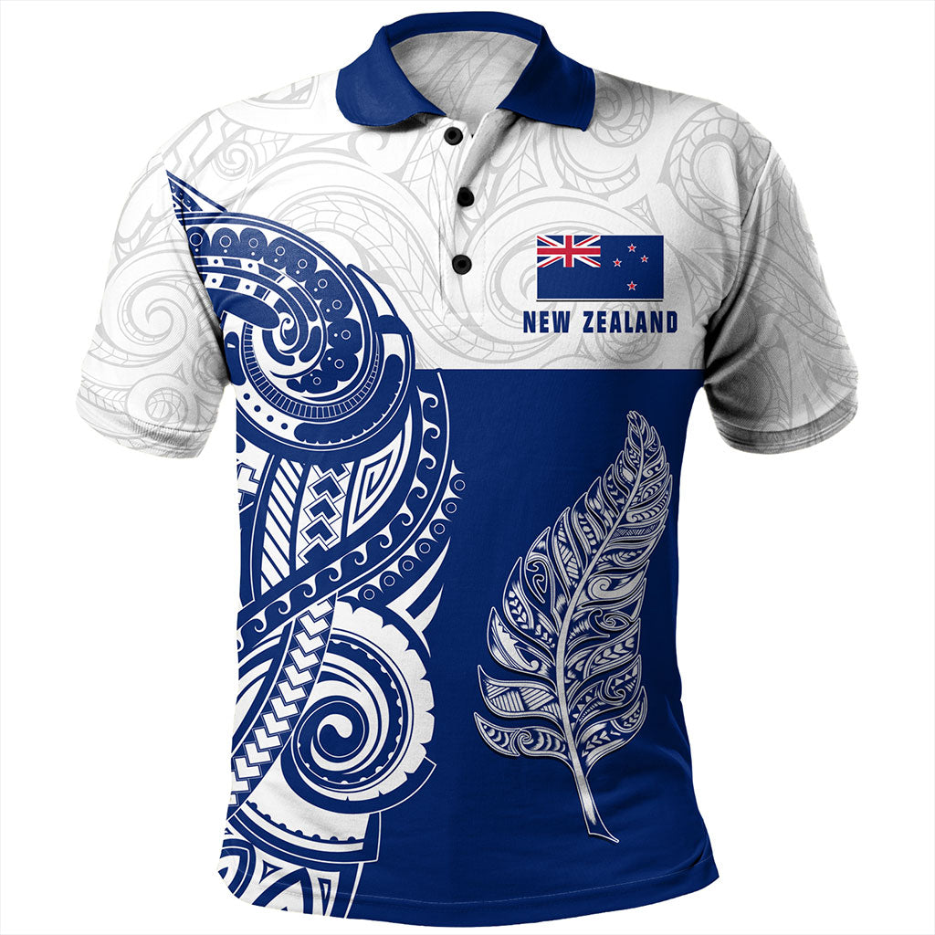 New Zealand Polo Shirt Maori Pattern Silver Fern Tattoo