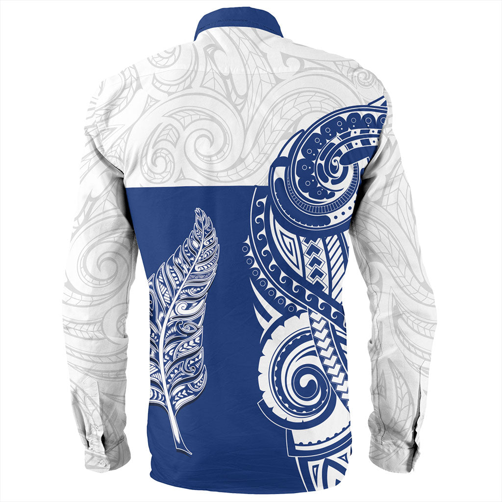 New Zealand Long Sleeve Shirt Maori Pattern Silver Fern Tattoo