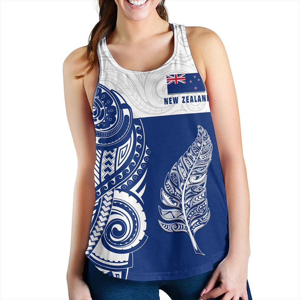 New Zealand Women Tank Maori Pattern Silver Fern Tattoo