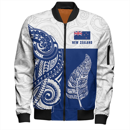 New Zealand Bomber Jacket Maori Pattern Silver Fern Tattoo