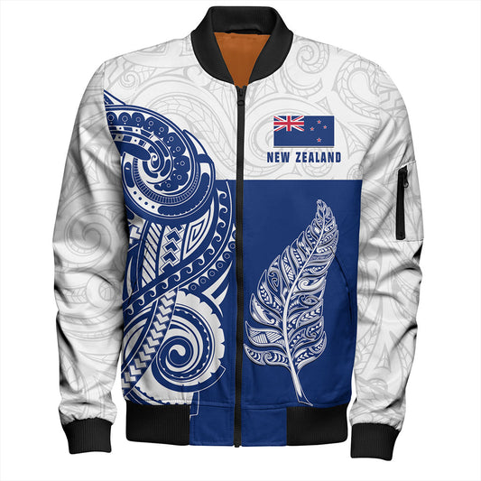 New Zealand Bomber Jacket Maori Pattern Silver Fern Tattoo