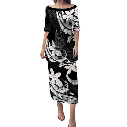 New Caledonia Combo Puletasi And Shirt Polynesian Patterns Plumeria Flowers Special Style