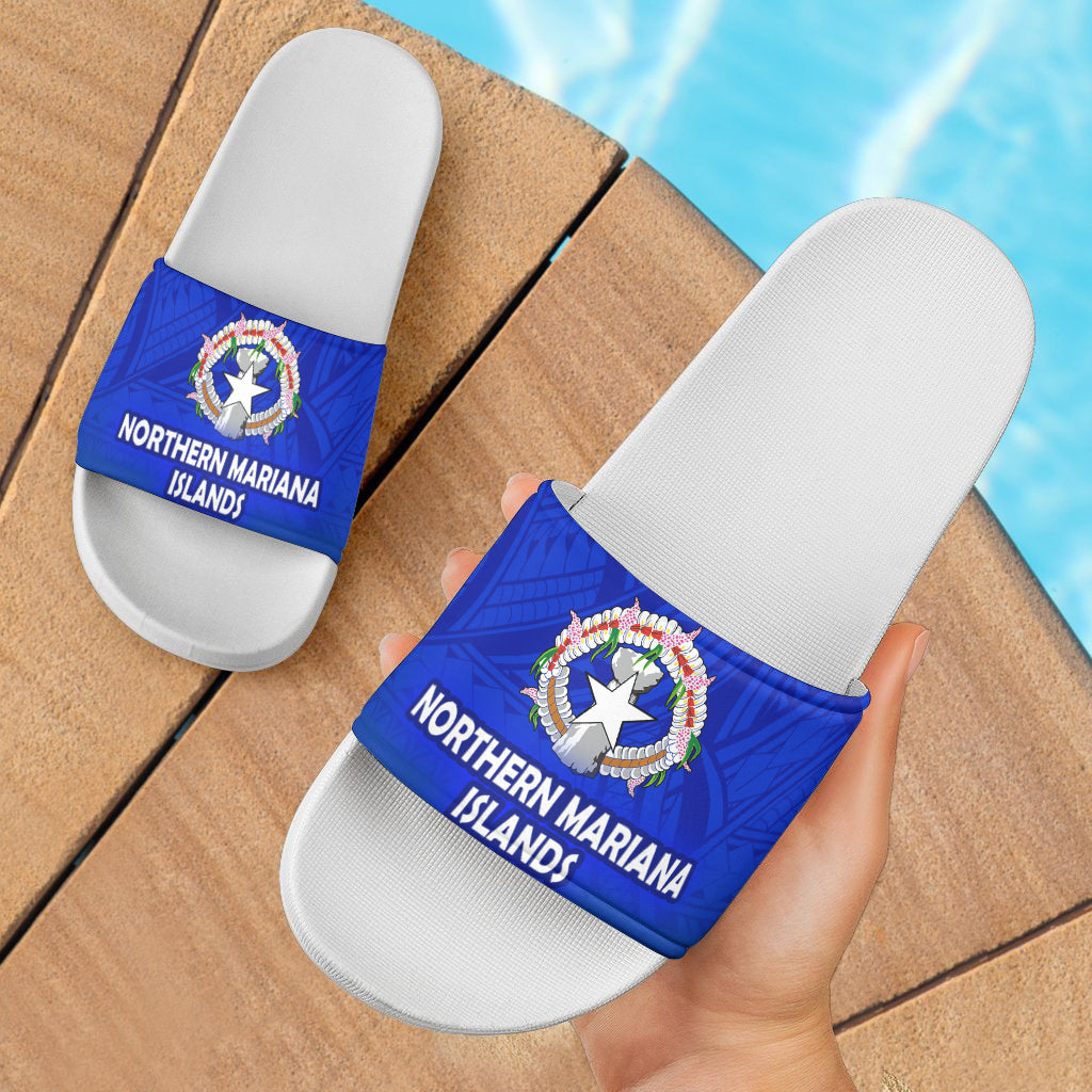 Northern Mariana Islands Flag Color With Traditional Patterns Slide Sandals