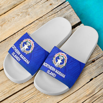 Northern Mariana Islands Flag Color With Traditional Patterns Slide Sandals