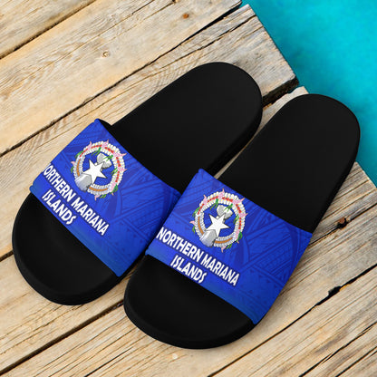 Northern Mariana Islands Flag Color With Traditional Patterns Slide Sandals