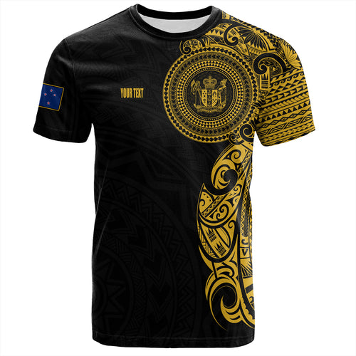 New Zealand T-Shirt Custom Polynesian Half Sleeve Gold Tattoo With Seal Black