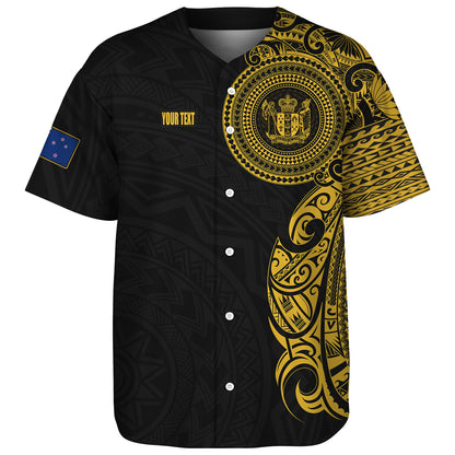 New Zealand Baseball Shirt Custom Polynesian Half Sleeve Gold Tattoo With Seal Black