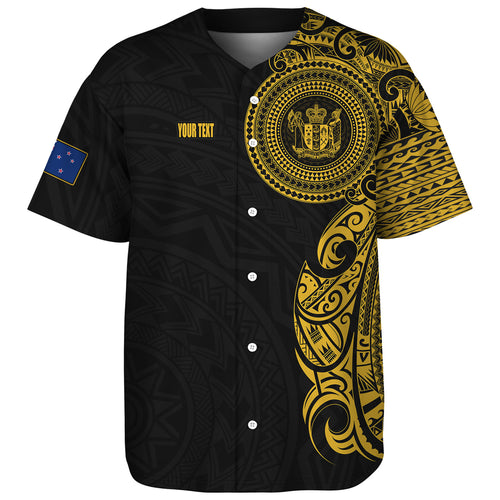 New Zealand Baseball Shirt Custom Polynesian Half Sleeve Gold Tattoo With Seal Black