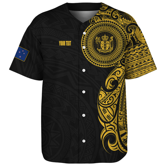 New Zealand Baseball Shirt Custom Polynesian Half Sleeve Gold Tattoo With Seal Black