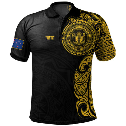 New Zealand Polo Shirt Custom Polynesian Half Sleeve Gold Tattoo With Seal Black