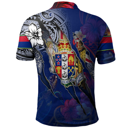 New Zealand Polo Shirt Custom Kiwis Blood Inside Me Polynesian Sleeve Tattoo Tropical Blue