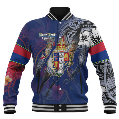 New Zealand Baseball Jacket Custom Kiwis Blood Inside Me Polynesian Sleeve Tattoo Tropical Blue