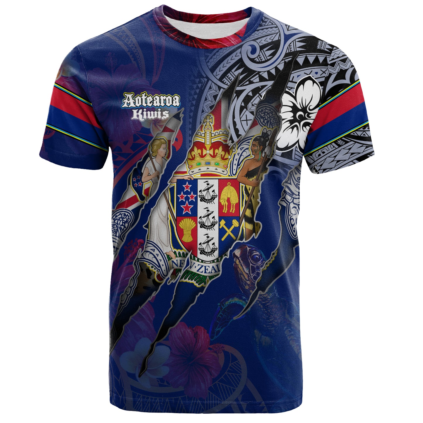 New Zealand T-Shirt Custom Kiwis Blood Inside Me Polynesian Sleeve Tattoo Tropical Blue