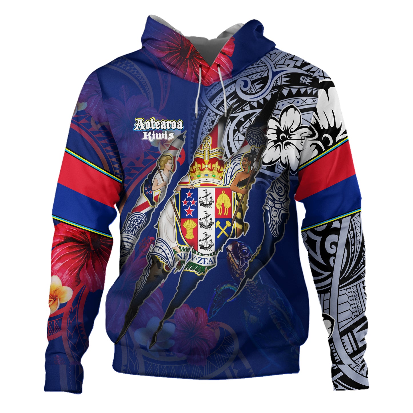 New Zealand Hoodie Custom Kiwis Blood Inside Me Polynesian Sleeve Tattoo Tropical Blue