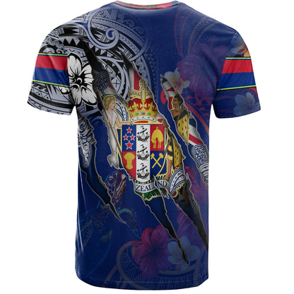 New Zealand T-Shirt Custom Kiwis Blood Inside Me Polynesian Sleeve Tattoo Tropical Blue