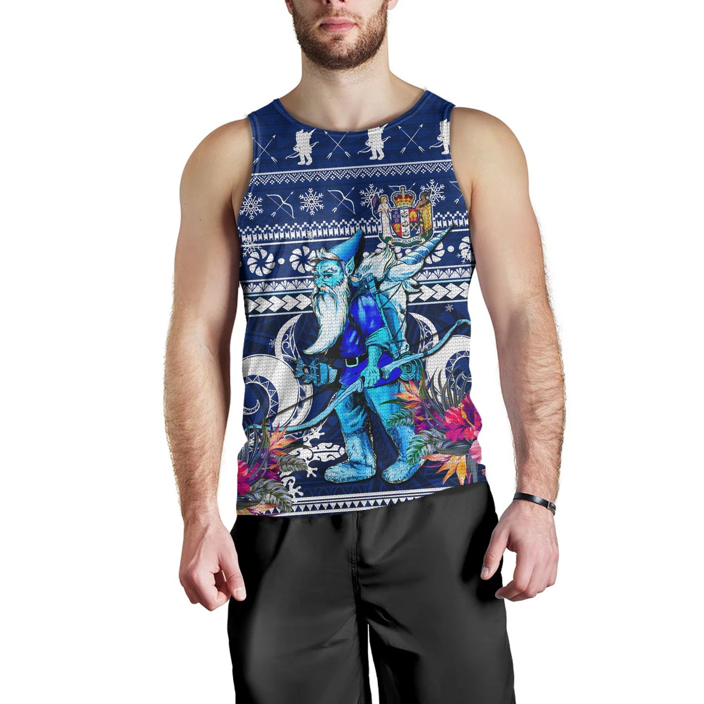 New Zealand Tank Top Custom Meri Kirihimete Ugly Christmas Gnome Packing Out a Unicorn