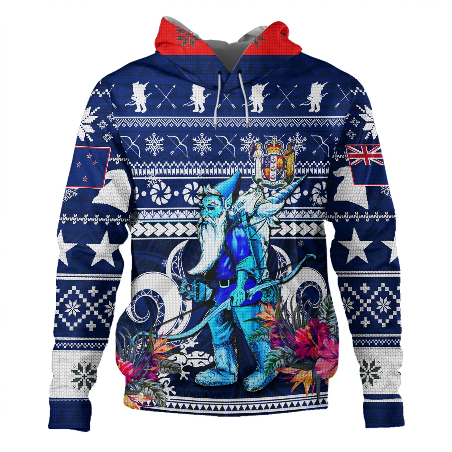 New Zealand Hoodie Custom Meri Kirihimete Ugly Christmas Gnome Packing Out a Unicorn