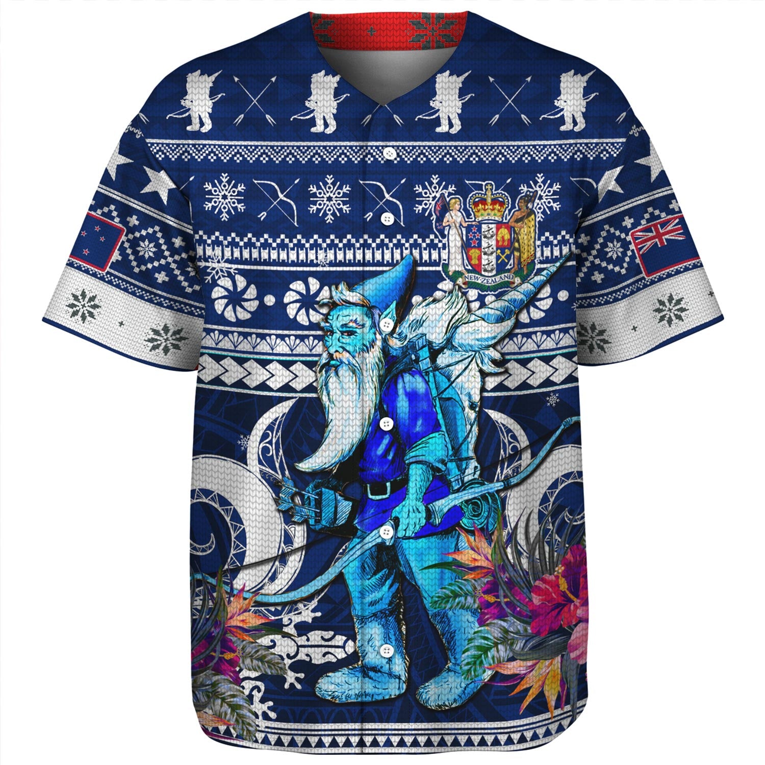 New Zealand Baseball Shirt Custom Meri Kirihimete Ugly Christmas Gnome Packing Out a Unicorn