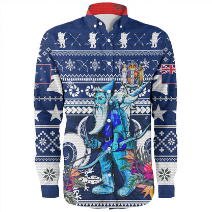 New Zealand Long Sleeve Shirt Custom Meri Kirihimete Ugly Christmas Gnome Packing Out a Unicorn