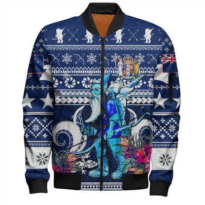 New Zealand Bomber Jacket Custom Meri Kirihimete Ugly Christmas Gnome Packing Out a Unicorn