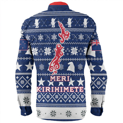 New Zealand Long Sleeve Shirt Custom Meri Kirihimete Ugly Christmas Gnome Packing Out a Unicorn