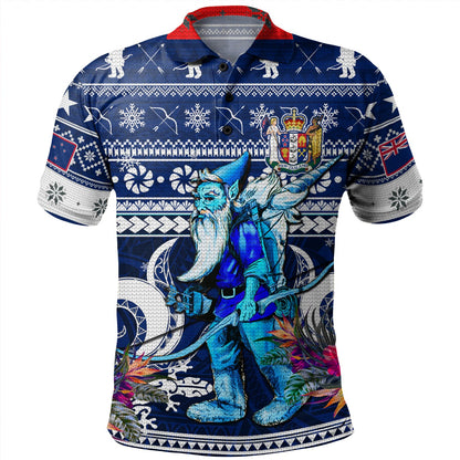 New Zealand Polo Shirt Custom Meri Kirihimete Ugly Christmas Gnome Packing Out a Unicorn