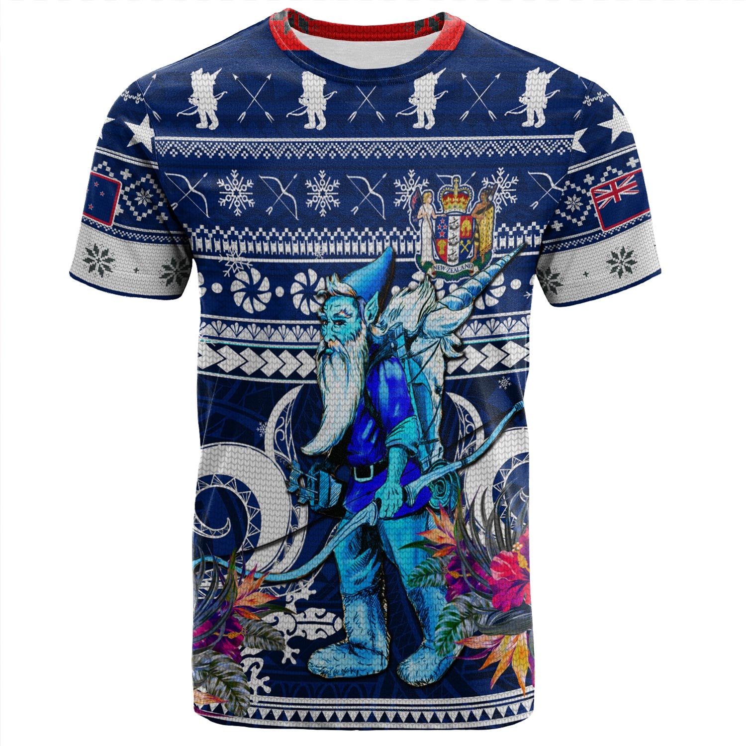 New Zealand T-Shirt Custom Meri Kirihimete Ugly Christmas Gnome Packing Out a Unicorn